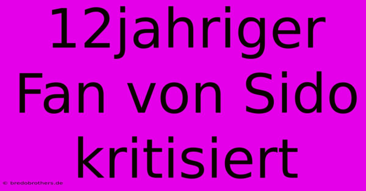 12jahriger Fan Von Sido Kritisiert