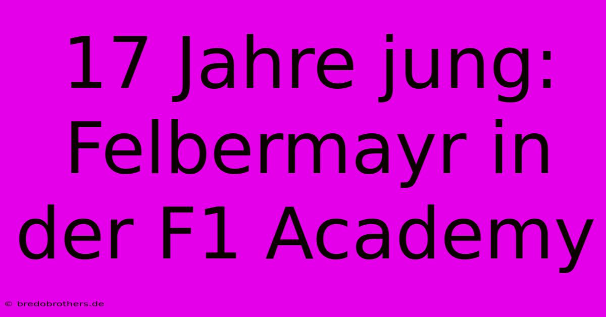 17 Jahre Jung: Felbermayr In Der F1 Academy