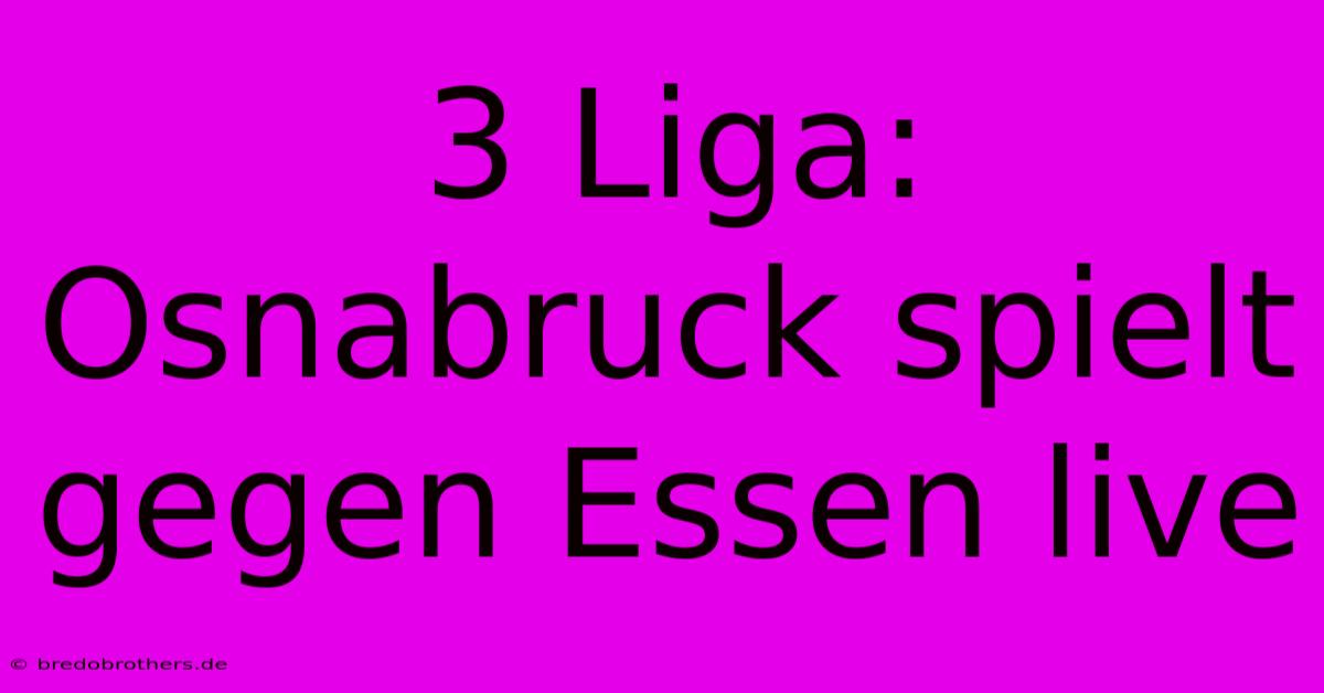 3 Liga: Osnabruck Spielt Gegen Essen Live