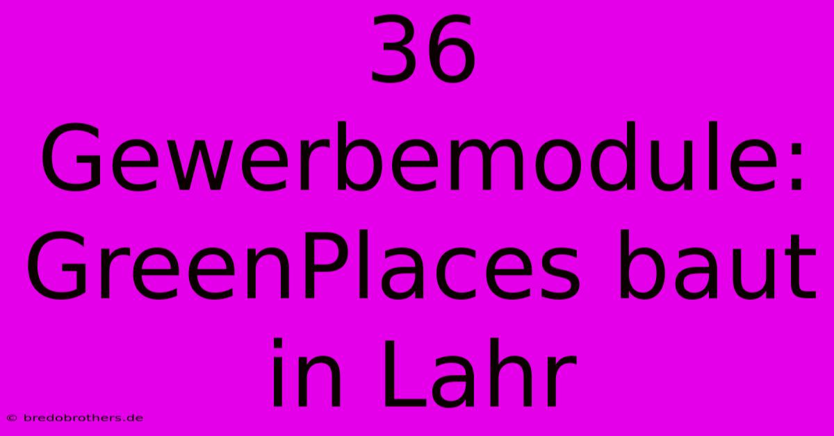 36 Gewerbemodule: GreenPlaces Baut In Lahr