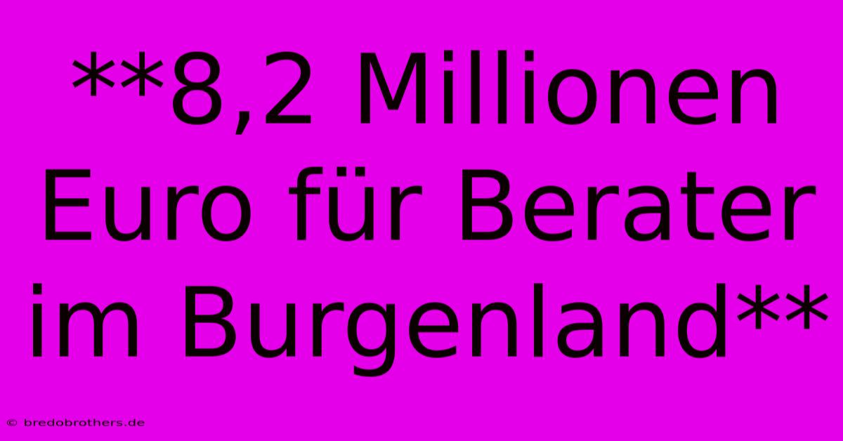 **8,2 Millionen Euro Für Berater Im Burgenland** 