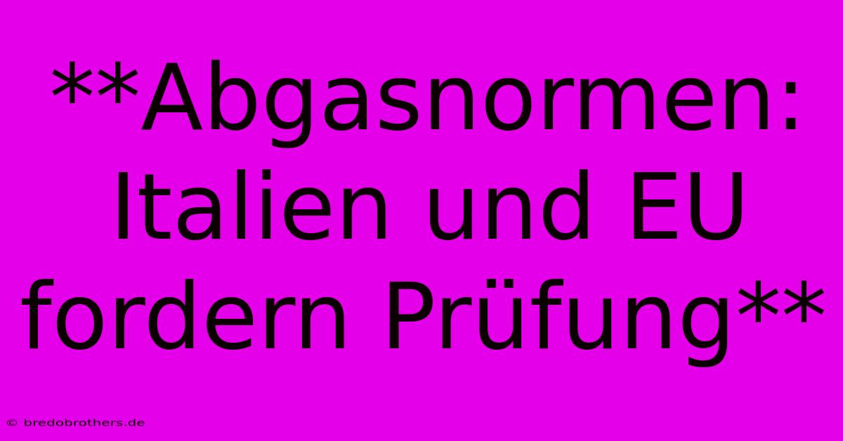 **Abgasnormen: Italien Und EU Fordern Prüfung**