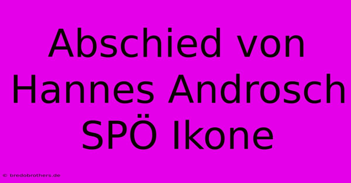 Abschied Von Hannes Androsch SPÖ Ikone