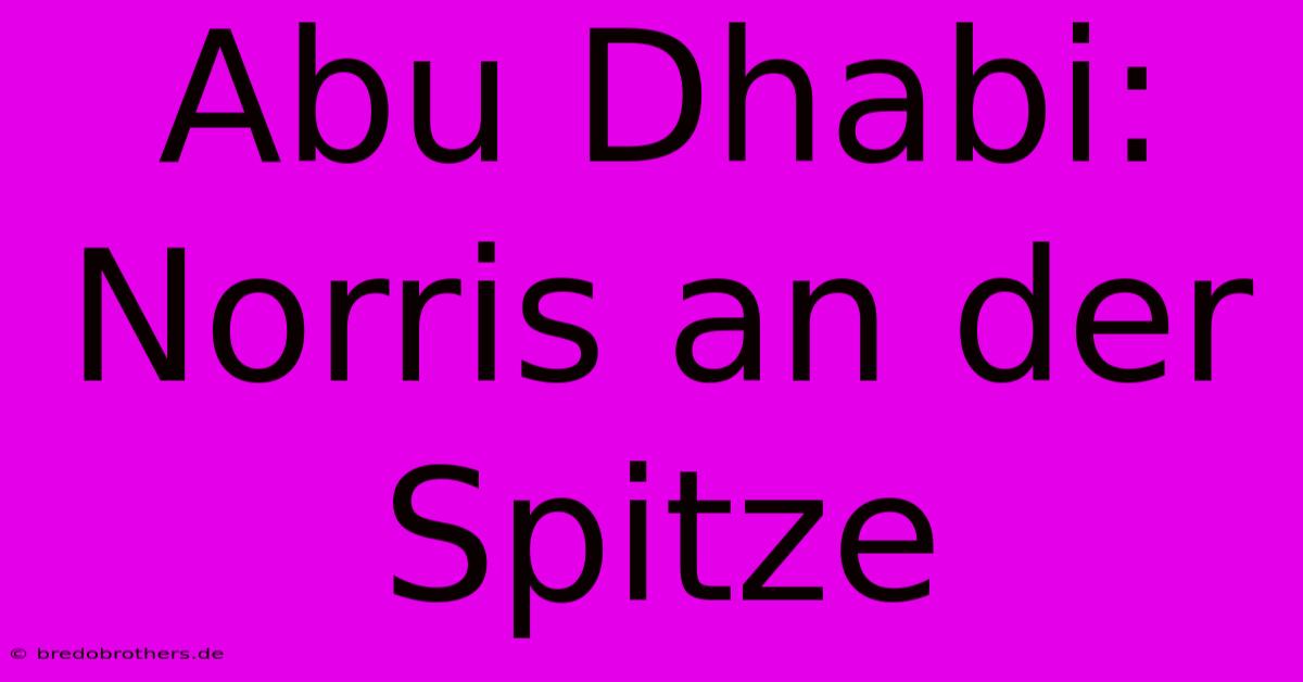 Abu Dhabi: Norris An Der Spitze