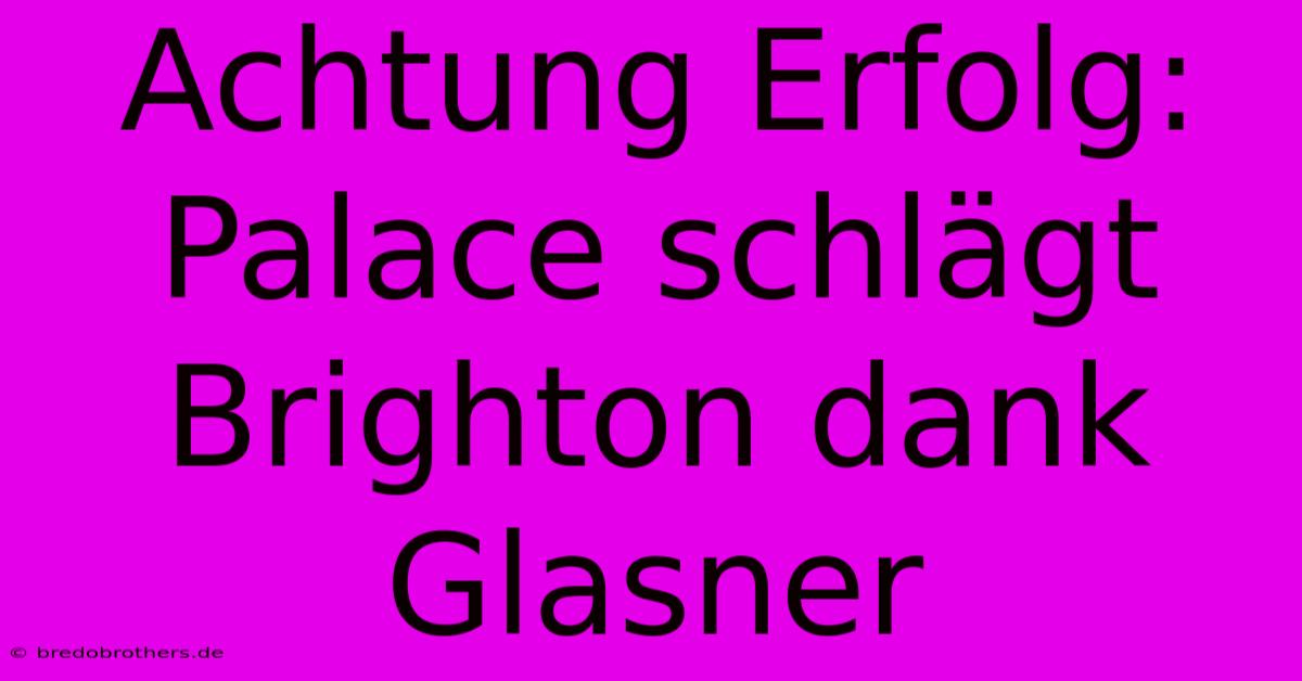 Achtung Erfolg: Palace Schlägt Brighton Dank Glasner