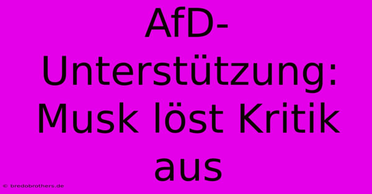 AfD-Unterstützung: Musk Löst Kritik Aus