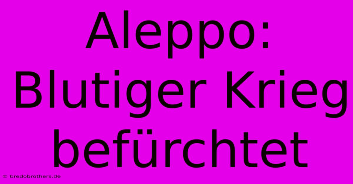 Aleppo:  Blutiger Krieg Befürchtet