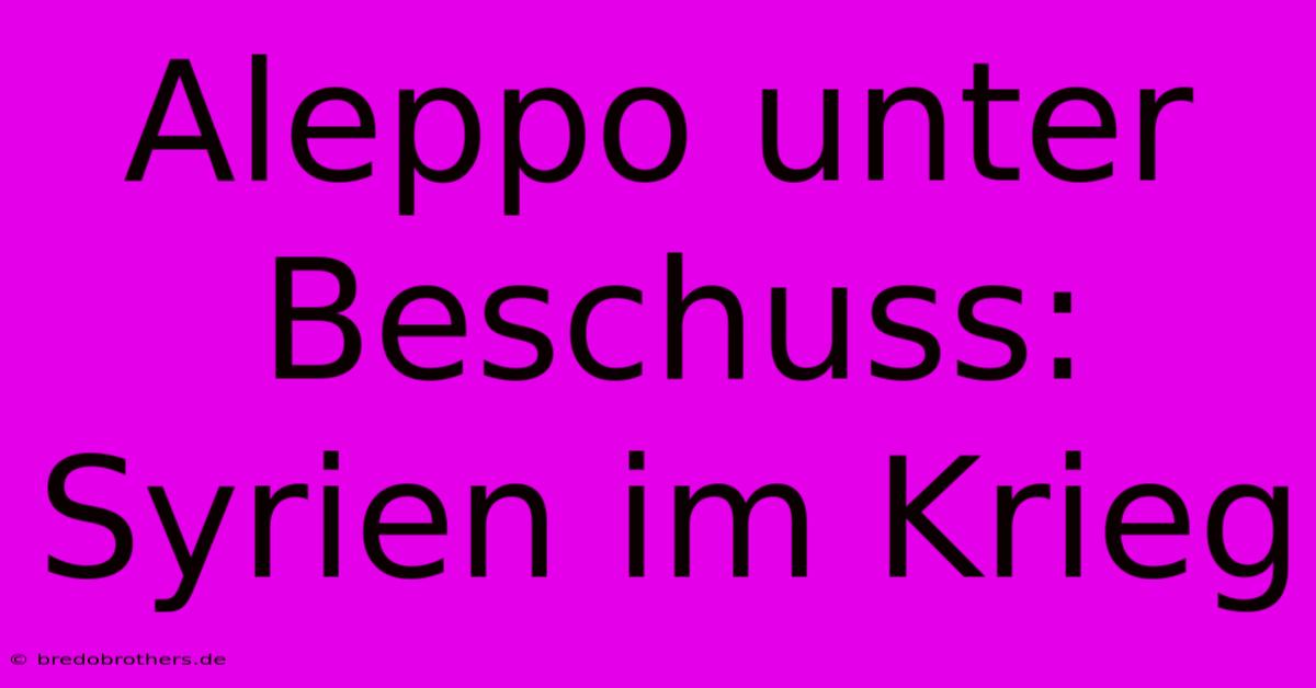 Aleppo Unter Beschuss: Syrien Im Krieg