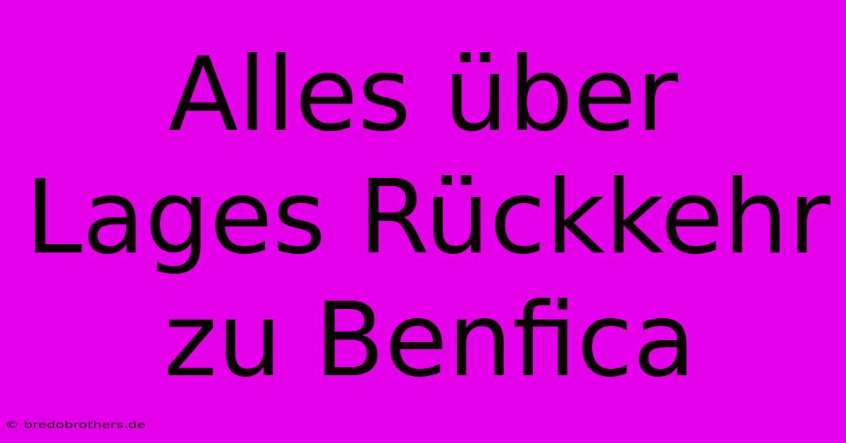 Alles Über Lages Rückkehr Zu Benfica