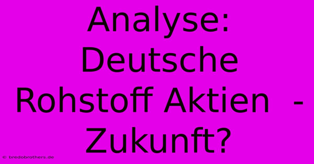 Analyse: Deutsche Rohstoff Aktien  -  Zukunft?