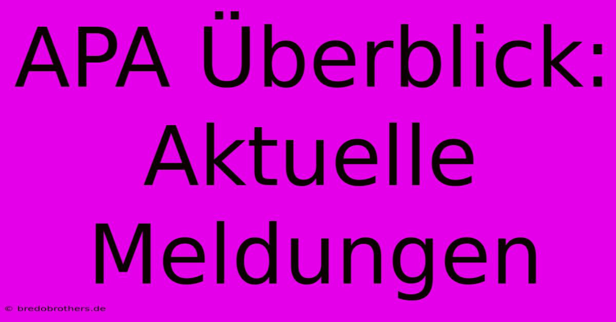 APA Überblick: Aktuelle Meldungen