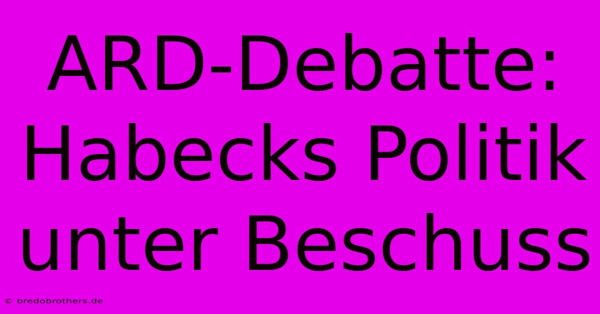 ARD-Debatte: Habecks Politik Unter Beschuss