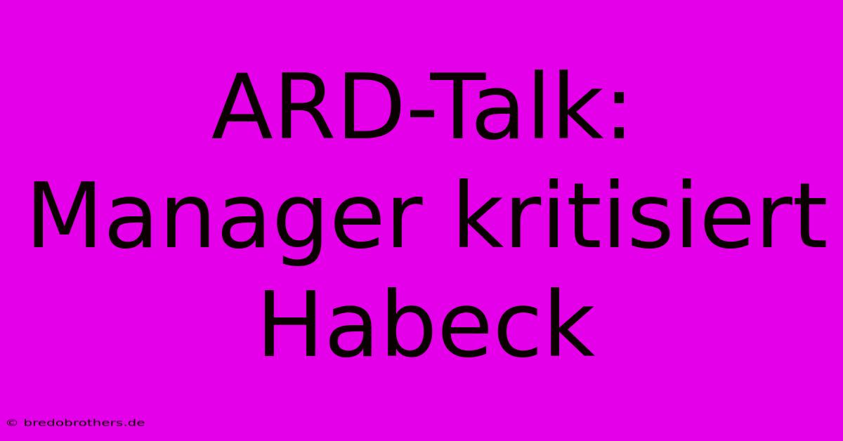 ARD-Talk: Manager Kritisiert Habeck