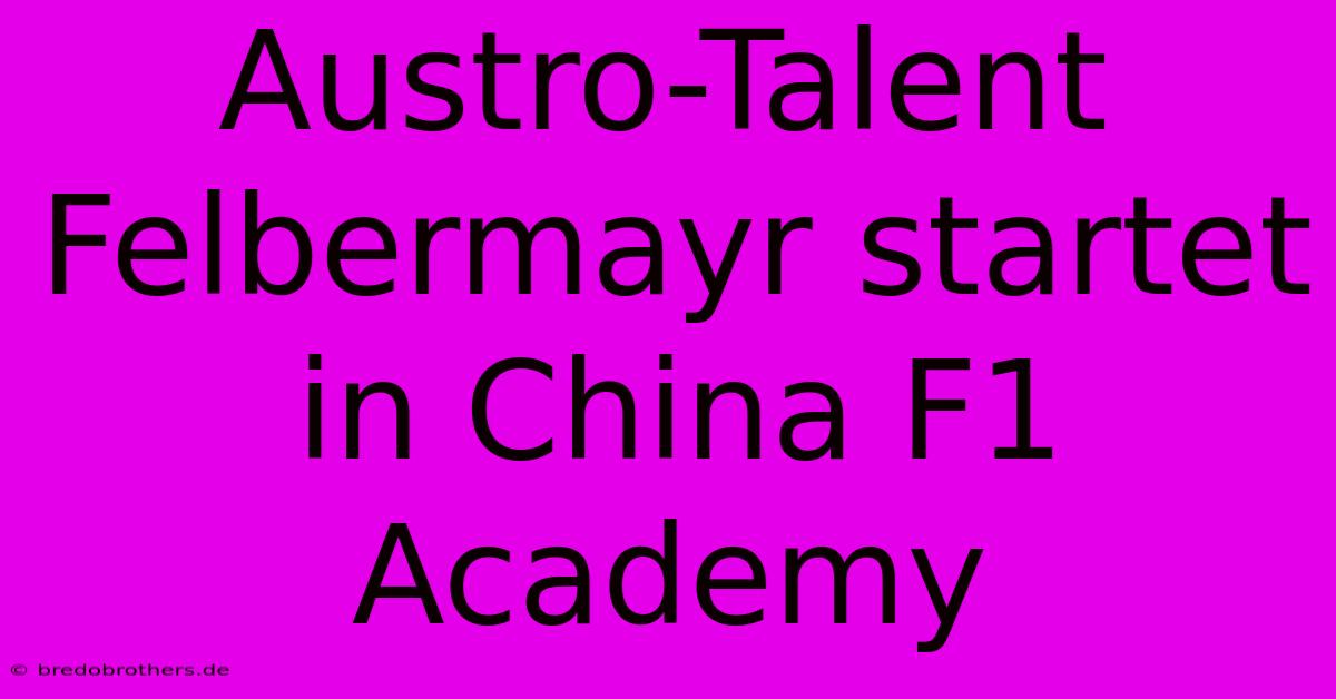 Austro-Talent Felbermayr Startet In China F1 Academy