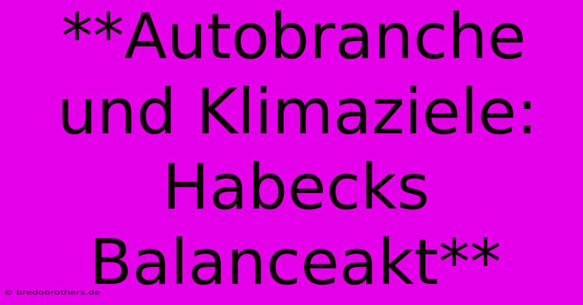 **Autobranche Und Klimaziele: Habecks Balanceakt**