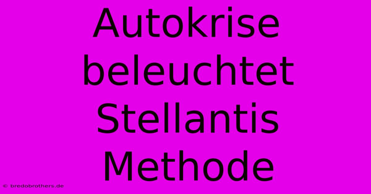 Autokrise Beleuchtet Stellantis Methode