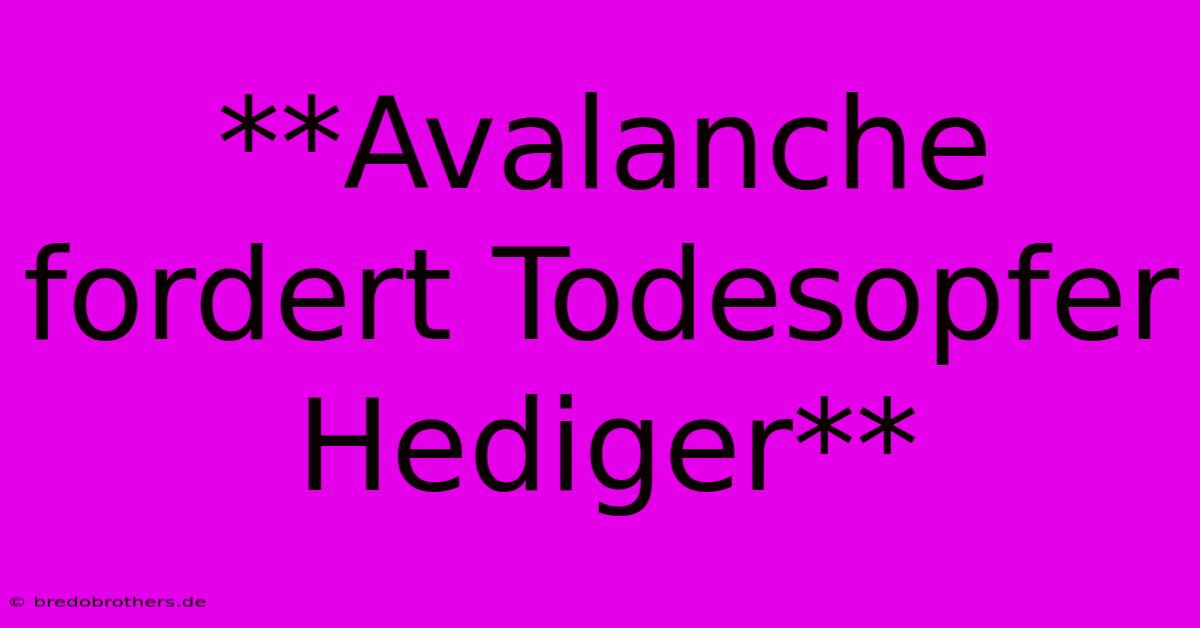 **Avalanche Fordert Todesopfer Hediger**