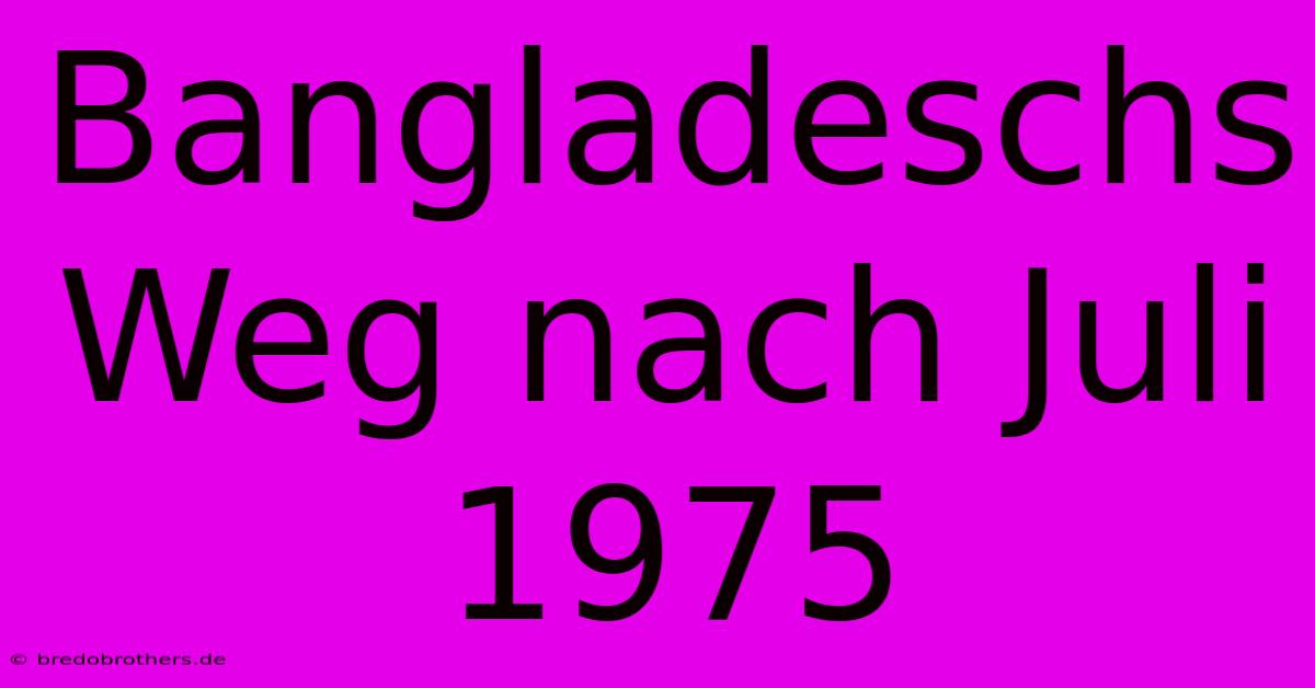 Bangladeschs Weg Nach Juli 1975