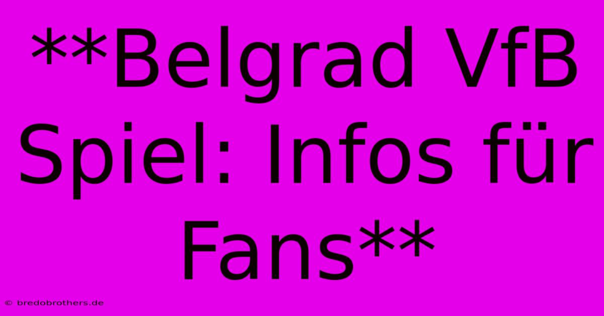 **Belgrad VfB Spiel: Infos Für Fans**