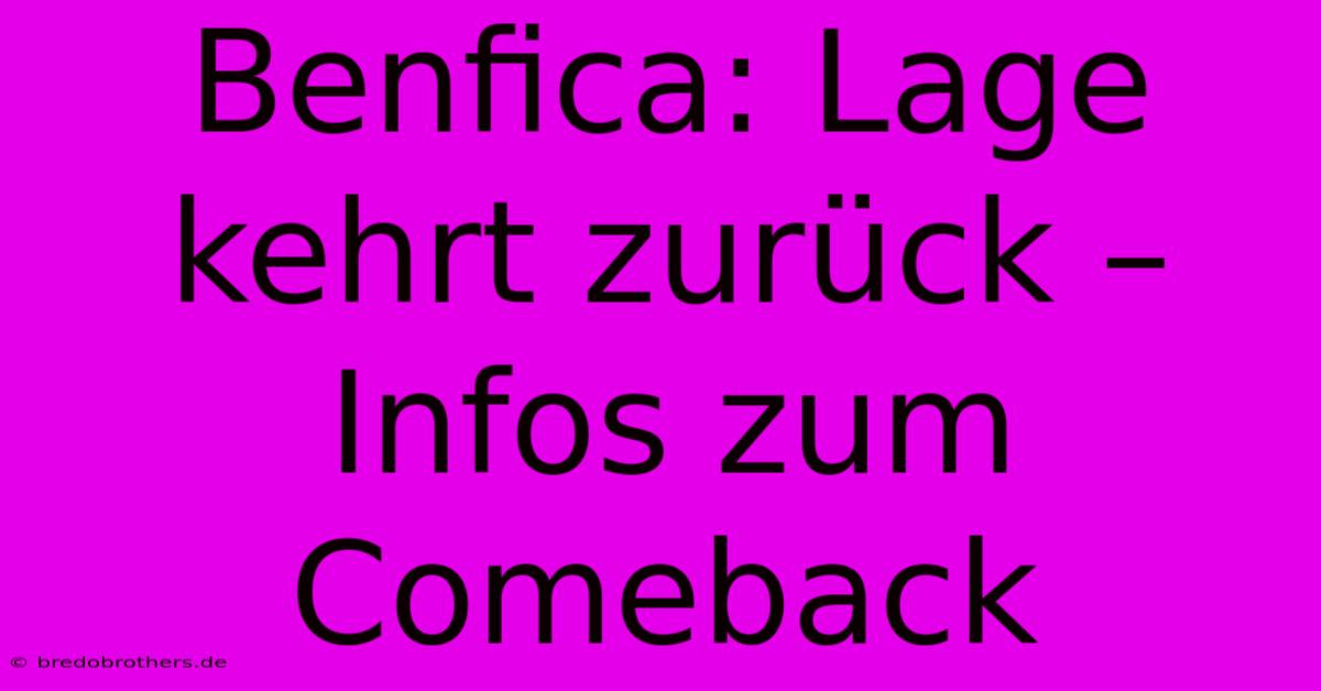 Benfica: Lage Kehrt Zurück – Infos Zum Comeback