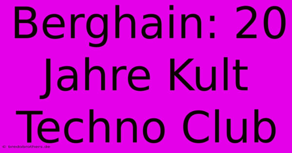 Berghain: 20 Jahre Kult Techno Club