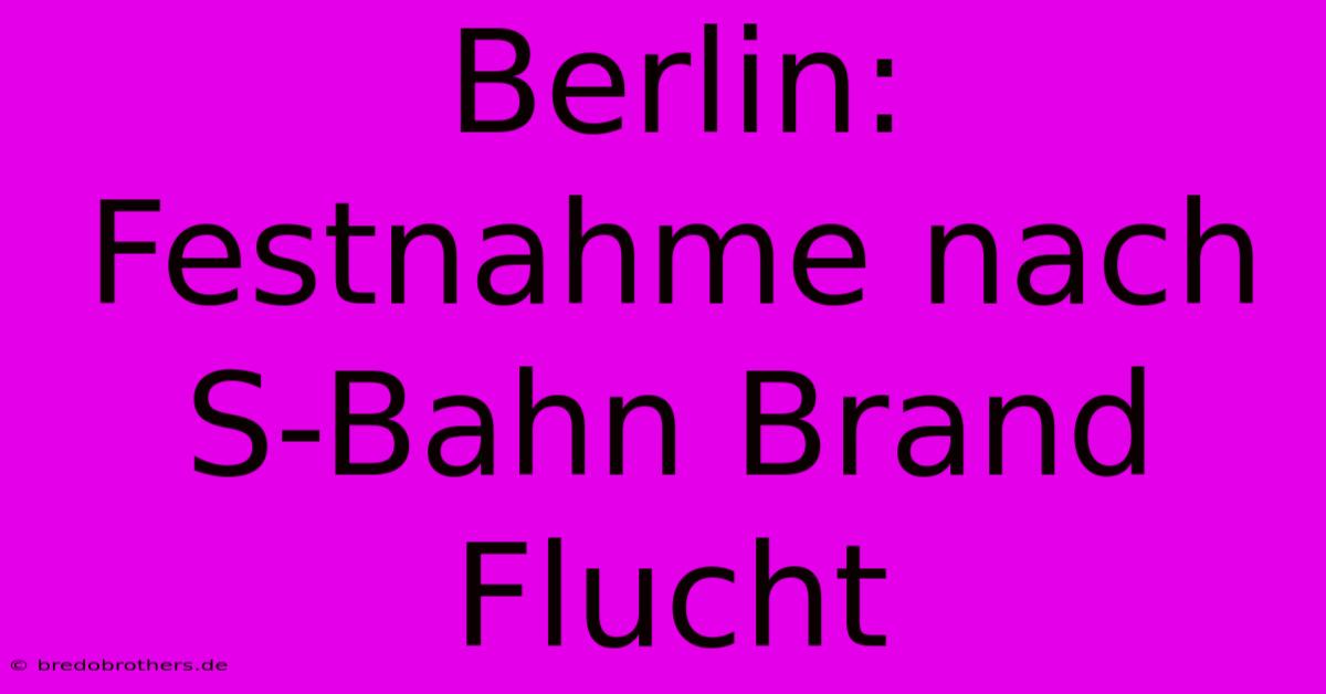 Berlin: Festnahme Nach S-Bahn Brand Flucht