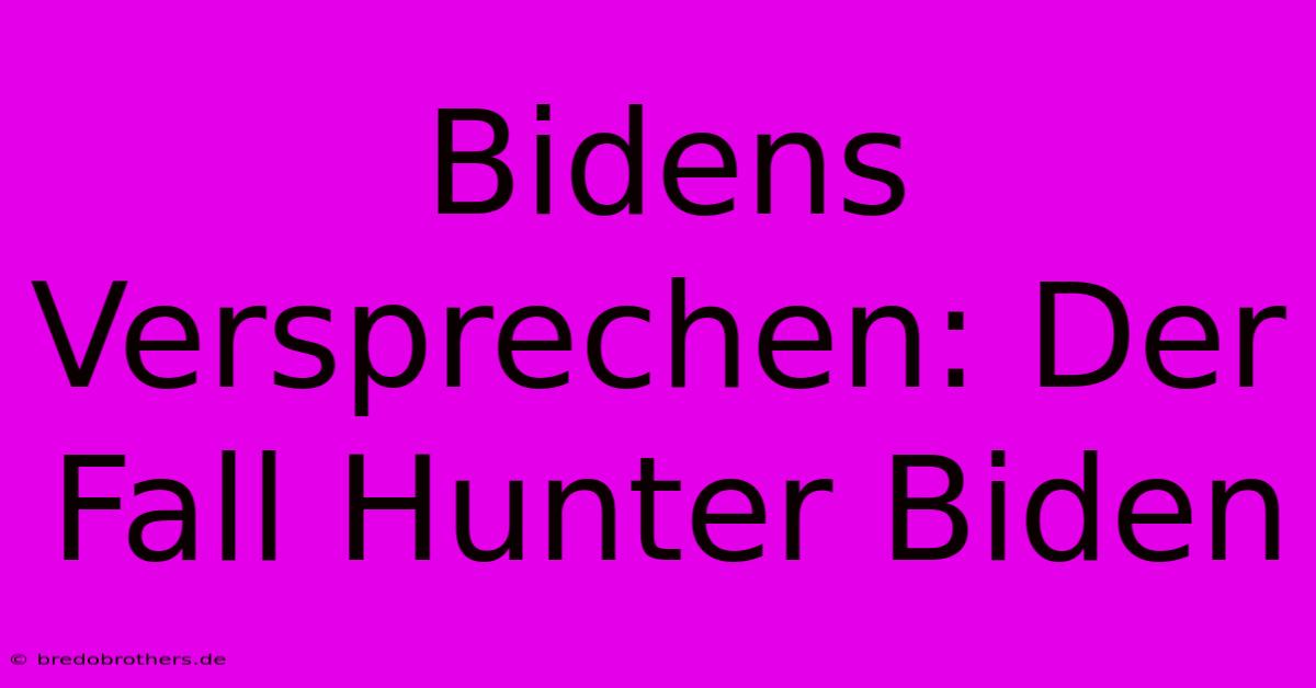 Bidens Versprechen: Der Fall Hunter Biden