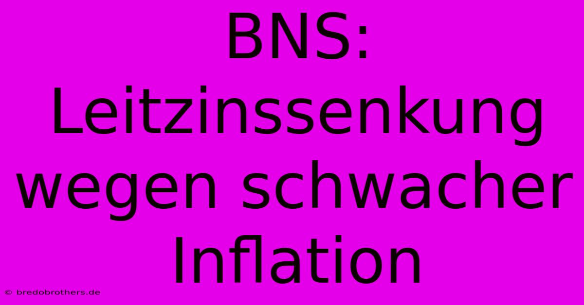 BNS: Leitzinssenkung Wegen Schwacher Inflation