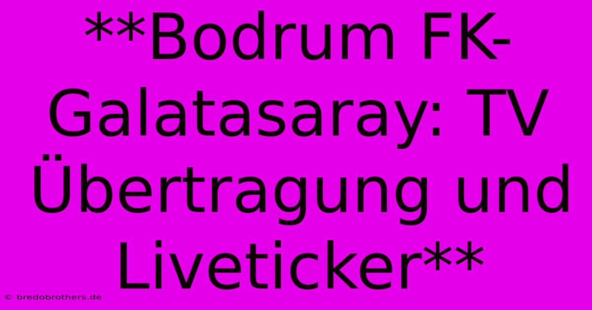 **Bodrum FK-Galatasaray: TV Übertragung Und Liveticker**