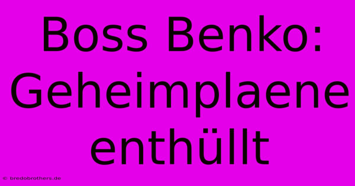 Boss Benko:  Geheimplaene Enthüllt