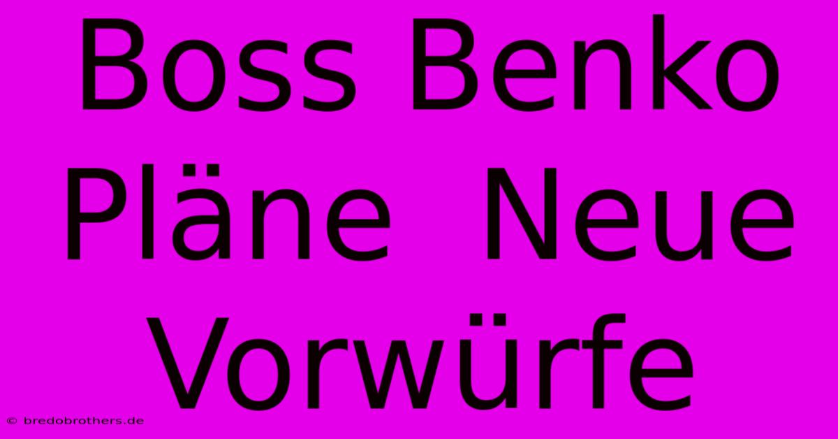 Boss Benko Pläne  Neue Vorwürfe