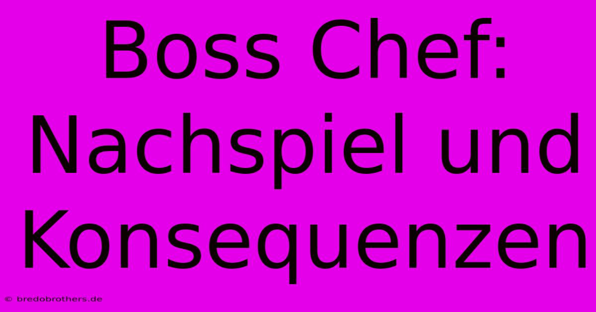 Boss Chef:  Nachspiel Und Konsequenzen