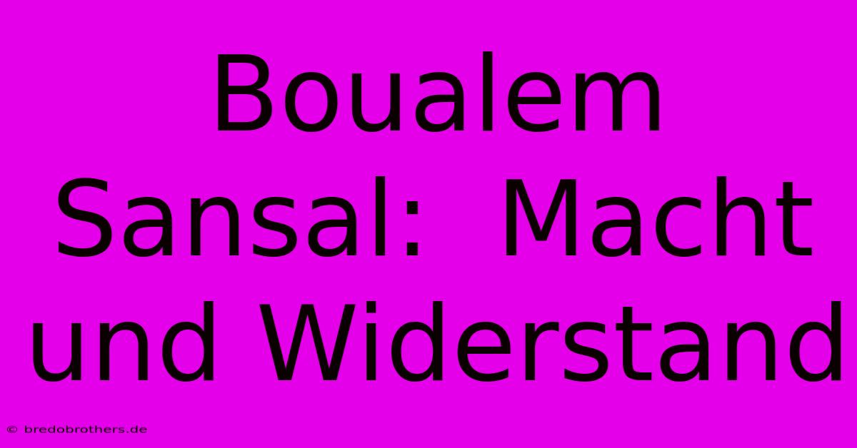 Boualem Sansal:  Macht Und Widerstand