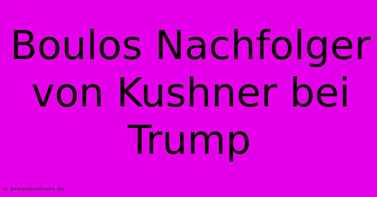 Boulos Nachfolger Von Kushner Bei Trump