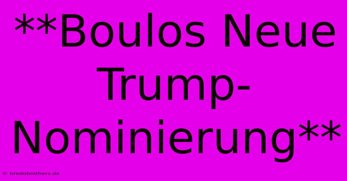 **Boulos Neue Trump-Nominierung**