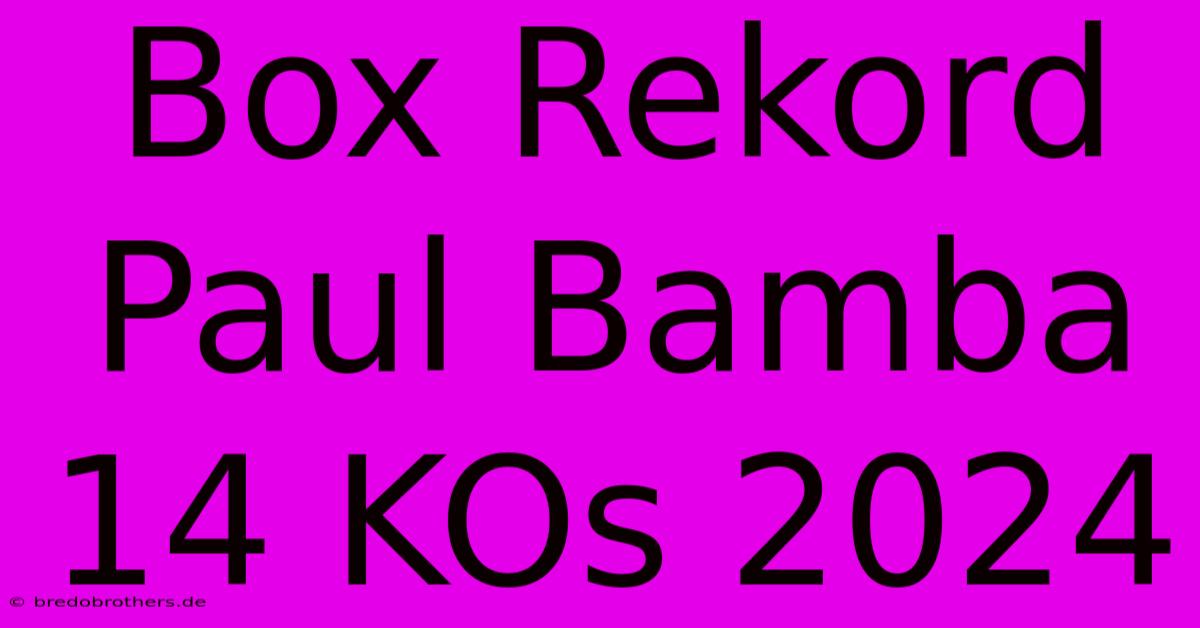 Box Rekord Paul Bamba 14 KOs 2024