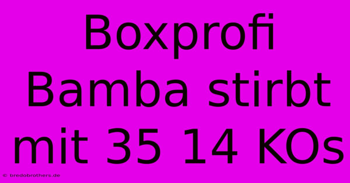 Boxprofi Bamba Stirbt Mit 35 14 KOs