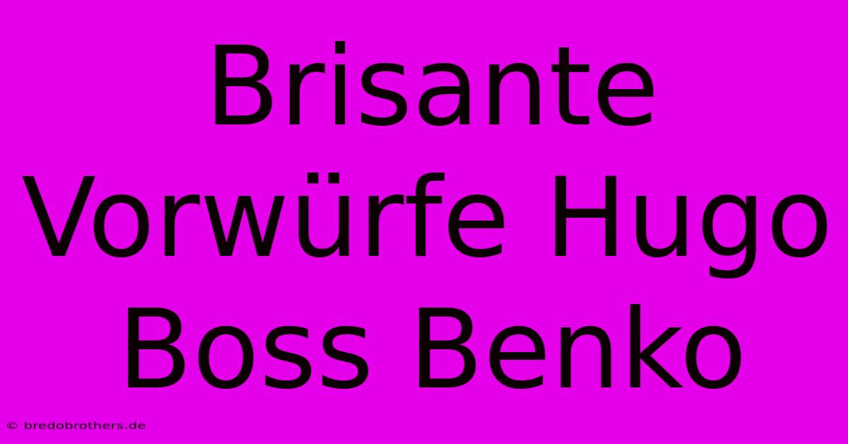 Brisante Vorwürfe Hugo Boss Benko