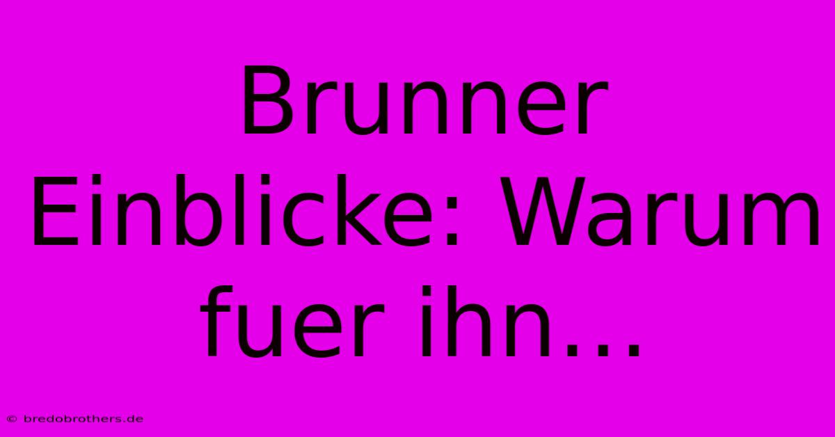 Brunner Einblicke: Warum Fuer Ihn…