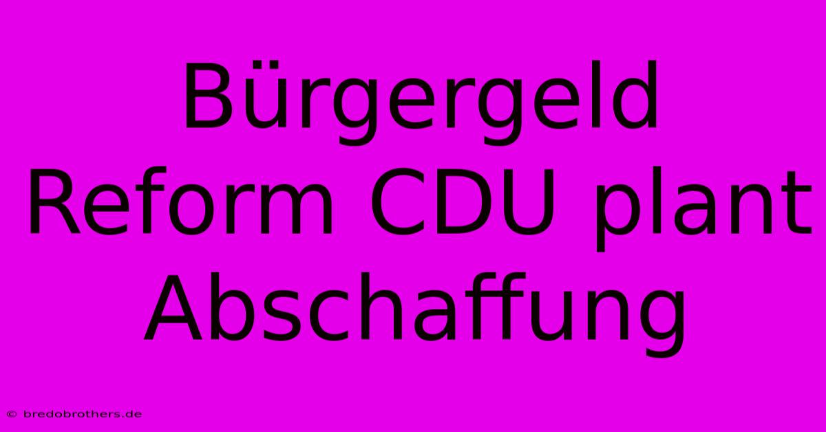 Bürgergeld Reform CDU Plant Abschaffung