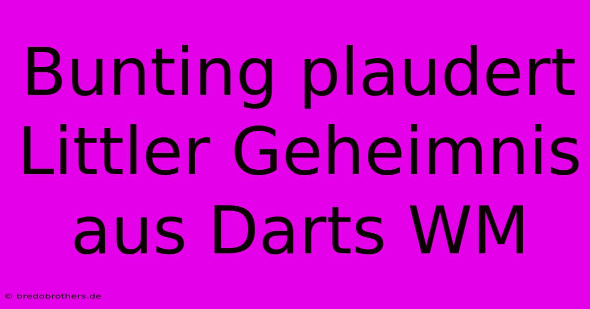 Bunting Plaudert Littler Geheimnis Aus Darts WM