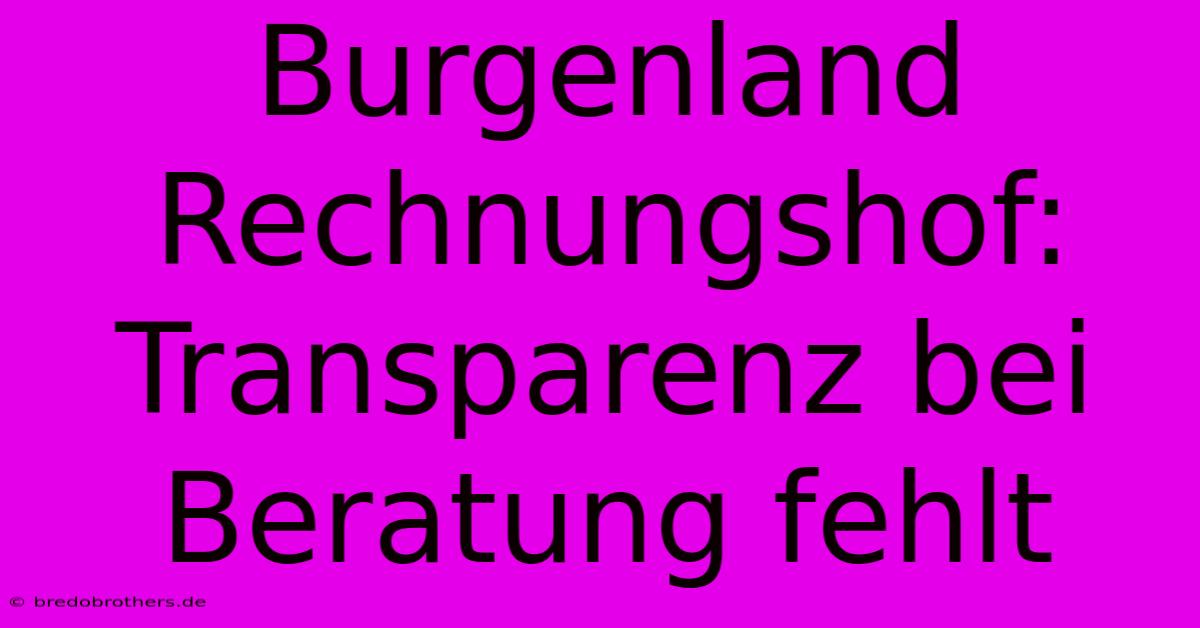 Burgenland Rechnungshof: Transparenz Bei Beratung Fehlt