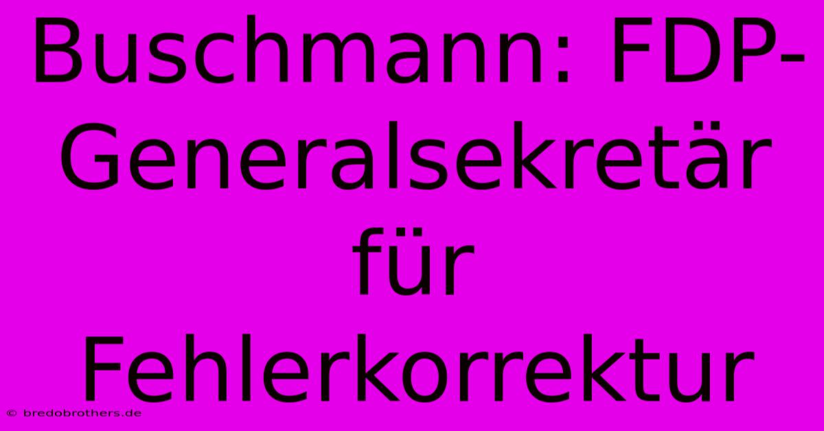 Buschmann: FDP-Generalsekretär Für Fehlerkorrektur