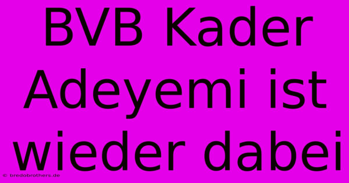 BVB Kader  Adeyemi Ist Wieder Dabei