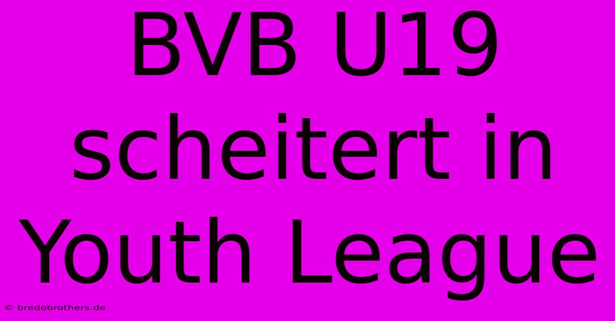 BVB U19 Scheitert In Youth League