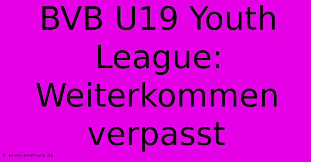 BVB U19 Youth League: Weiterkommen Verpasst