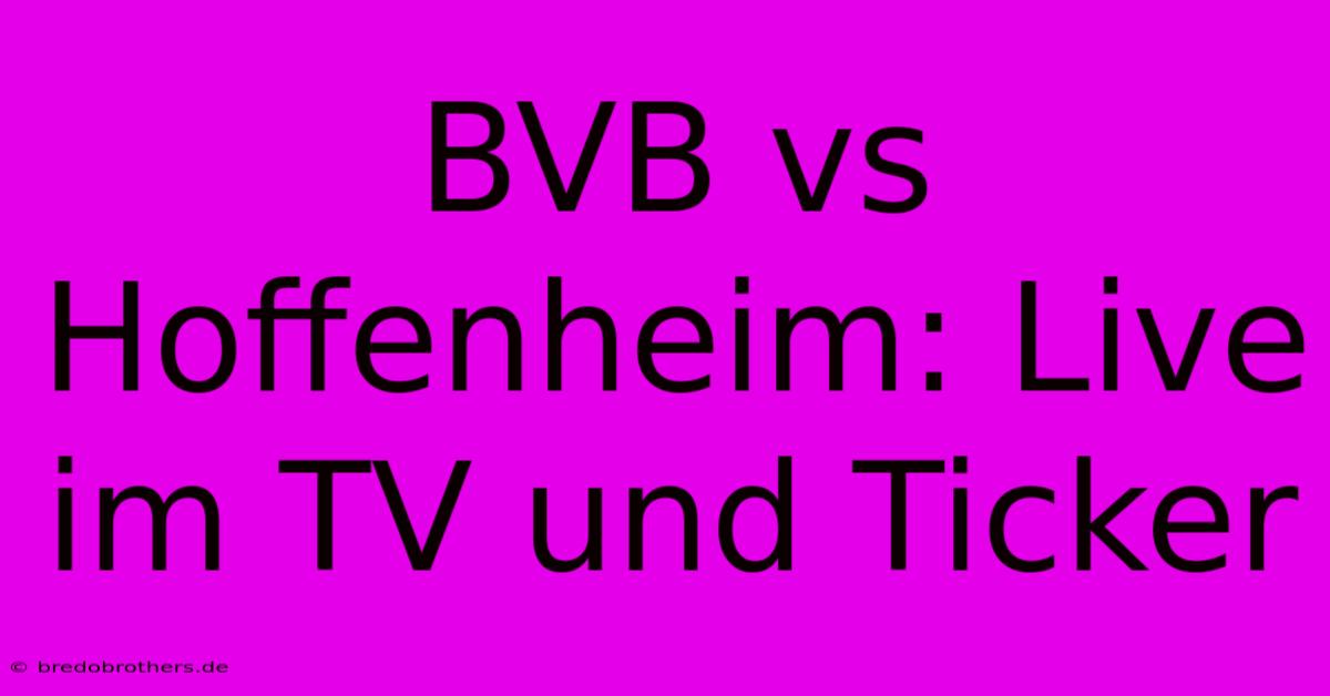 BVB Vs Hoffenheim: Live Im TV Und Ticker