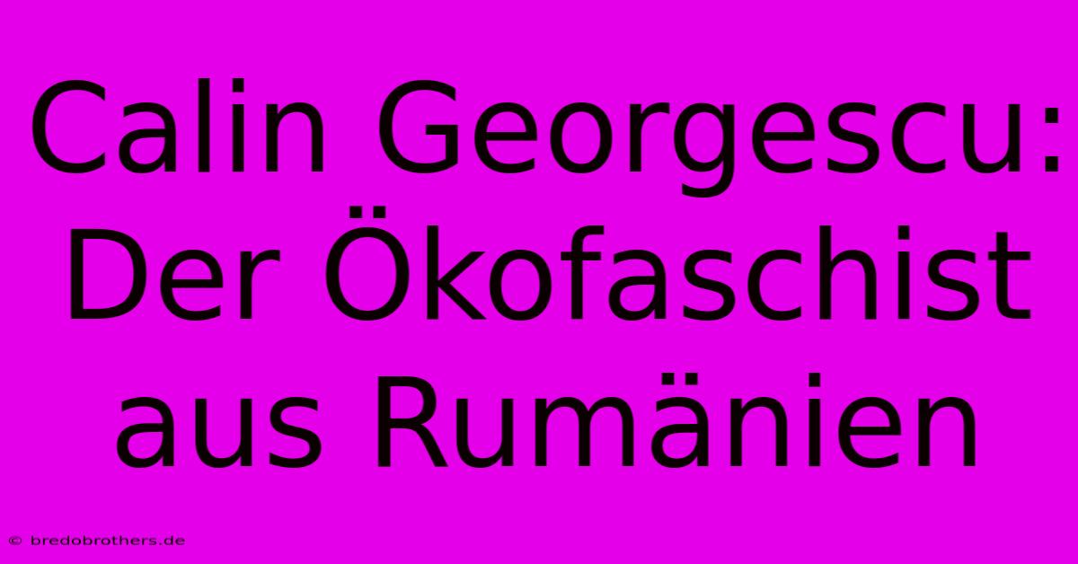 Calin Georgescu: Der Ökofaschist Aus Rumänien