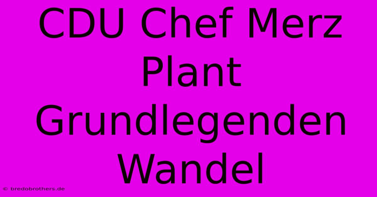 CDU Chef Merz Plant Grundlegenden Wandel