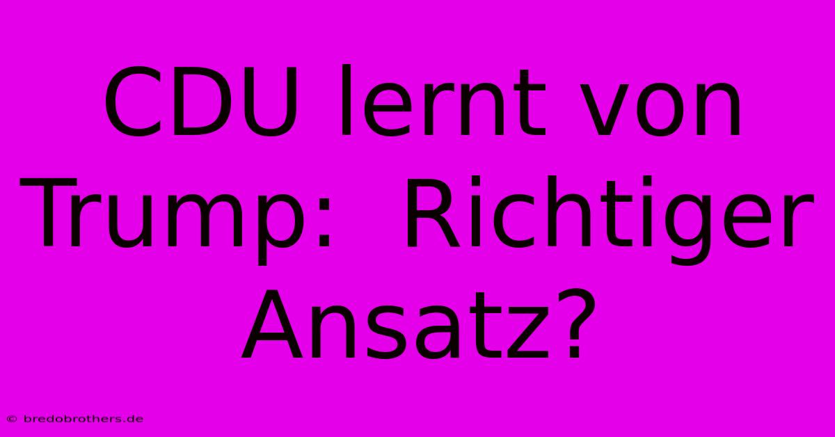 CDU Lernt Von Trump:  Richtiger Ansatz?